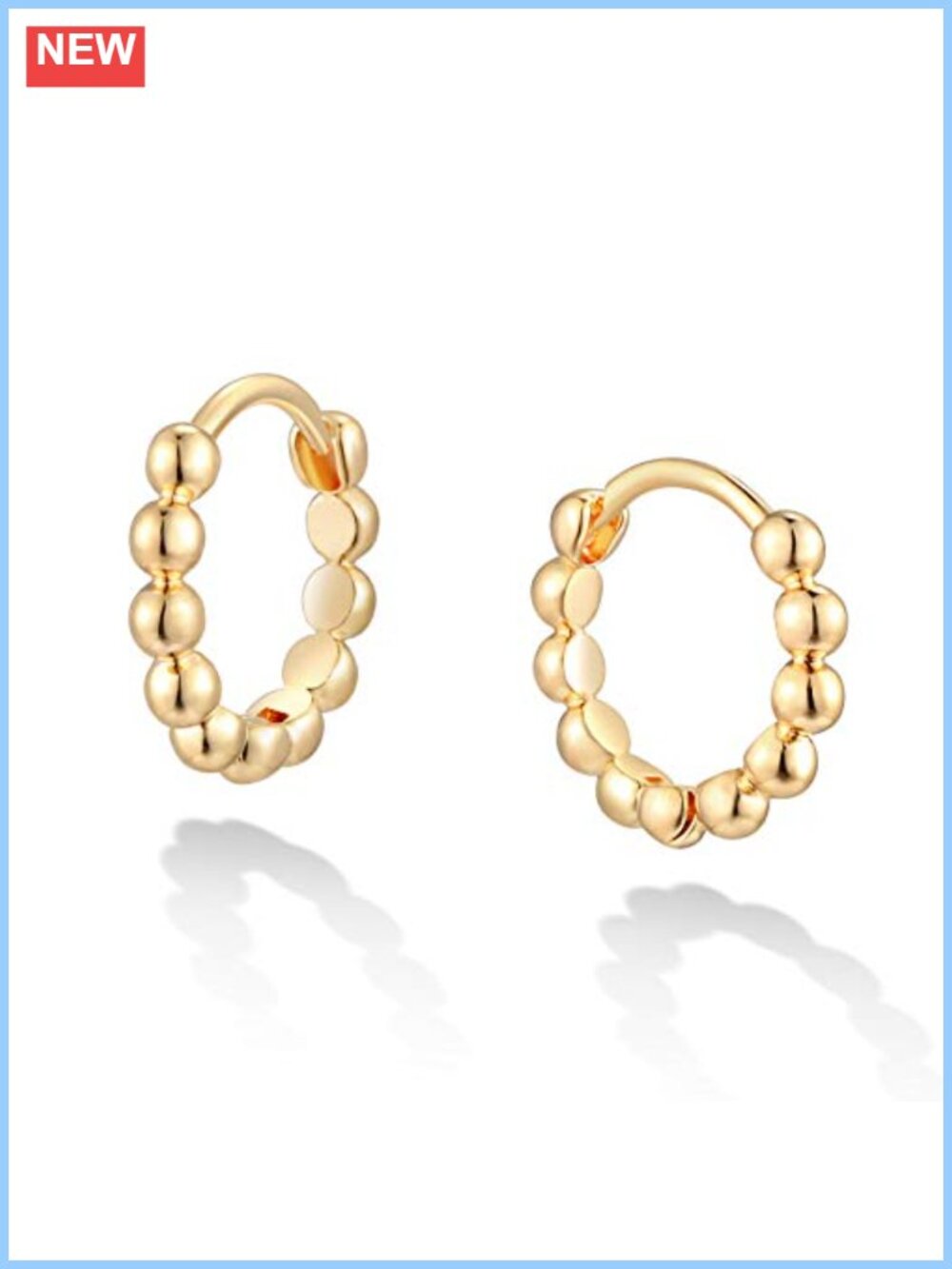 14K Gold Plated Huggie Hoop Earrings Hypoallergenic Beaded Sleeper